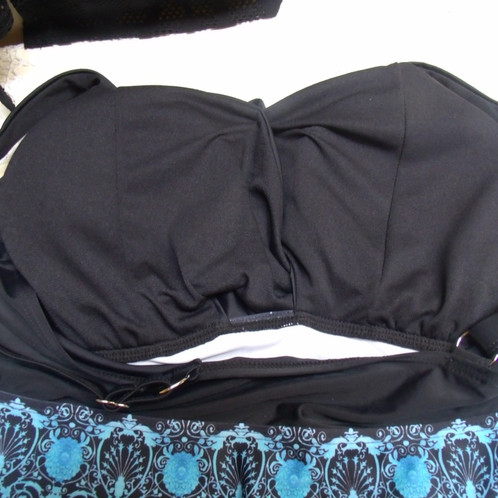 Hanna Nikole Black Turquoise Blue Tankini Top Sz 18W - Picture 8 of 11